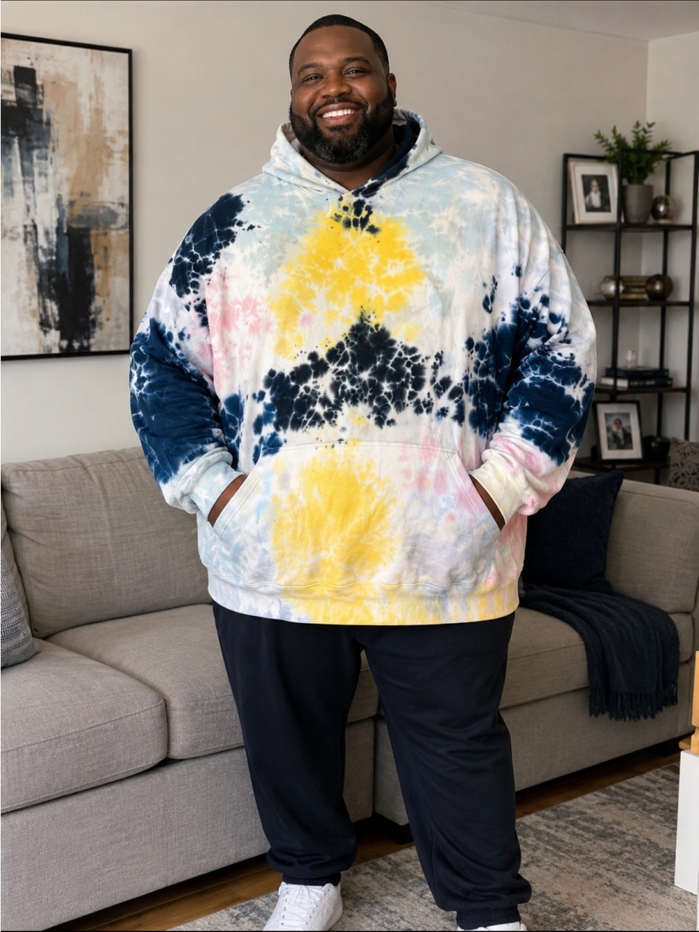 King Size 10XL Tie-Dye Pocket Hoodie Sweatshirt - Multicolor